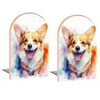 Dog Open Mouth Corgi Book Ends Decorative Wood Bookends for Shelves Kids Room Desk Home Office Book Stoppers for Magazines,Books, DVDs, 1 Pair/2 Pieces(5x3.1 in)
