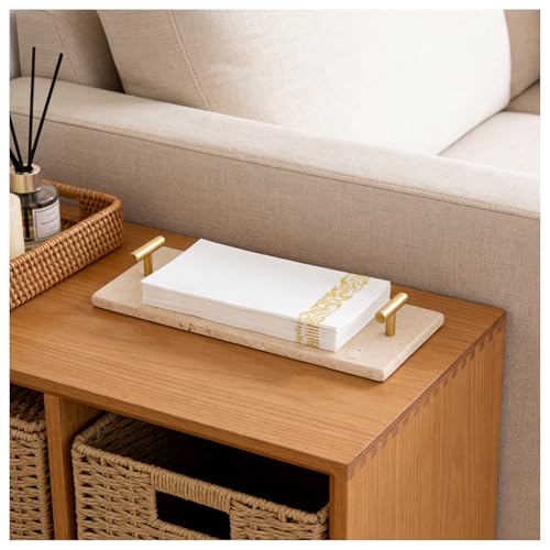 Napkin Holder - Guest Towel Holder for Bathroom - Travertine Stone Paper Towel Holder - Hand Towel Tray with Gold T-Handle(11.8x4.7x1.7 Inchs) - color: Yellow