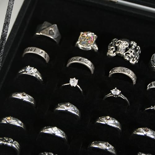 Coward Ring Organizer Jewelry Box, Black Velvet 100 Slots Ring Display Tray Case with Transparent Glass Lid for Home Use or Store Selling Show - color: Black Velvet, size: Ring Box