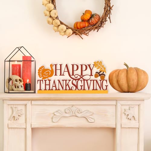 COCHIE Metal Happy Thanksgiving Sign, Fall Leaves Turkey Table Centerpieces Decorations for Home, Office, Shelf, Mantel, Indoor, Traditional Party Supplies Decor (Thanksgiving) - style: Thanksgiving
