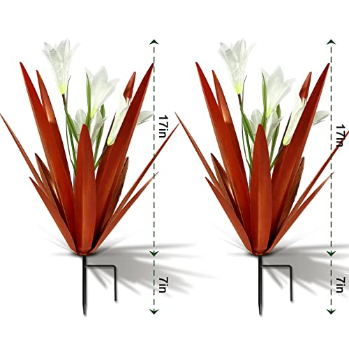 Homight Metal Agave Plant Outdoor Decoration Lily Mexican Yard Art Garden Gift Home Decor Hand Painted Metal Agave Garden Yard Statue, Outdoor Lawn Ornaments (2 Big White Lilies) - color: 2 Big White Lilies