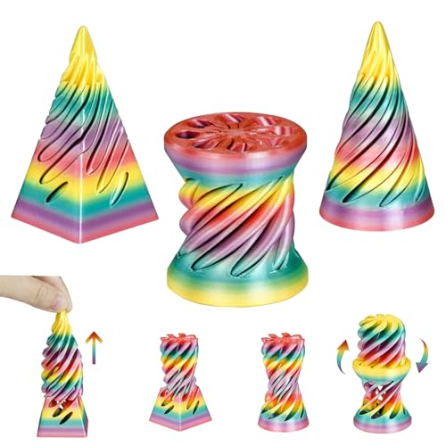 3PCS Impossible Cone,3D Printed Spiral Cone Fidget Toys,Impossible Pyramid Passthrough Sculpture,Stress Relieving Toys for Adults and Kids,Stocking Filler White Elephant Gifts(Rainbow) - color: Rainbow