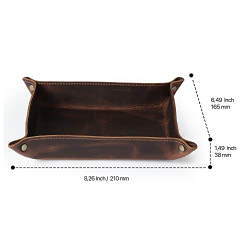 Londo Genuine Leather Tray Organizer - Practical Lightweight Water Resistant Computer Table Desk Storage Box for Wallets, Watches, Keys, Coins, Cell Phones and Office Equipment - color: Brown