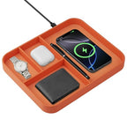 VOVIPO Faux Leather Valet Tray,with 2 in 1 Wireless Charging Compitable With iPhone/17/16/15/15 Plus/15 Pro/15 Pro Max/14/13/12/Wireless earphones,Office/Home Desk Organizers Tray-Orange - color: Orange