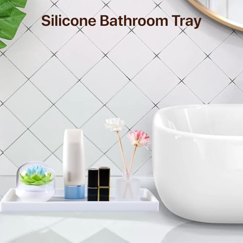 Bathroom Vanity Tray, 11.8 x 5 Inch Silicone Kitchen Sink Tray for Perfume Soap Towel Bathroom Accessory for Soap Dispenser Bathroom Countertop Trays, M, White - color: White, size: 11.8" x 5" x 0.7"