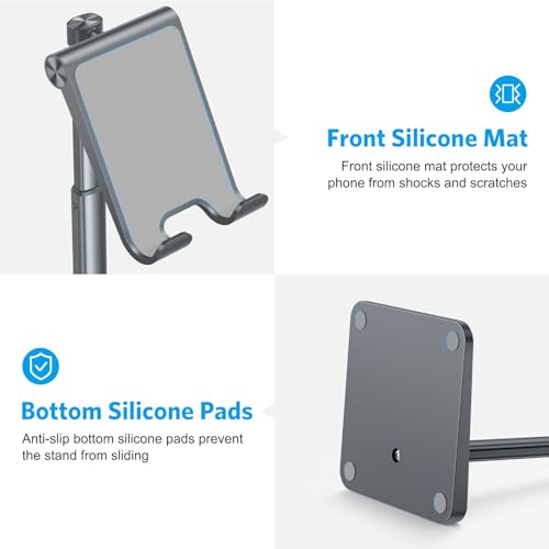 OMOTON Cell Phone Stand, Adjustable Angle Height Desk Phone Dock Holder for iPhone Air/17 Pro Max/ 11 Pro/XS Max/XR, Samsung Galaxy S20 / S10 / S9 / S8 and Other Phones (3.5-7.0-Inch), Gray - color: Gray