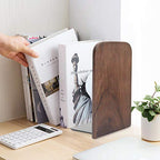 2 Pieces Walnut Wood Bookends，Walnut Wood Art Bookends Office Hand Crafted Walnut Wood Bookends for Home Office School Book Organizers (Walnut Square)