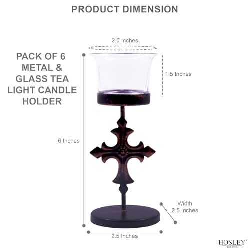 Hosley Set of 6 Black Metal & Glass Votive Candle Holders | Decorative Tea Light Holders for Home Decor, Wedding, Parties, and Dining Table Centerpieces - color: Bronze3