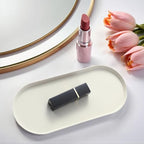 White Silicone Vanity Tray, 8.66x3.94 Inch Oval Food-Grade Counter Organizer, Dishwasher Safe Scratch-Proof Storage Tray for Jewelry Makeup Bathroom Desk - color: White