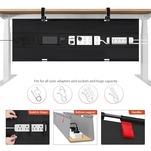 Univivi No Drill Under Desk Cable Management Tray, 48" Cord Organizer for Table, Clamp/Screw Mount Desk Cable Management, Premium Fabric Cable Management Tray for Office, Home (Extra Large) - color: Black, size: 48"L x 5.5"W
