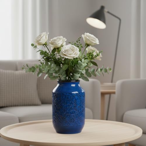 Blue Vase for Decor, 9 inch Ceramic Flower Vase, Modern Decorative Vases Home Decor, Bathroom Bedroom Office Living Room Shelf Decoration - color: Blue - 2