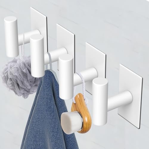 VAEHOLD Wall Towel Hooks, Heavy Duty Sticky Holder Waterproof Towel Hooks for Hanging Coat, Clothes, Closet Hook Wall Mount for Kitchen (White, 2 Pack) - color: White, size: 2 Pack