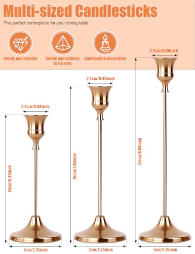 2 Sets(6 Pcs) French Gold Tapered Candle Holder,Candlestick Tall Metal Candlestick Holders for Table Centerpiece Home Decor for Wedding Fireplace Mantel Housewarming Gift Fits 3/4 Inch Thick Candles - color: French Gold