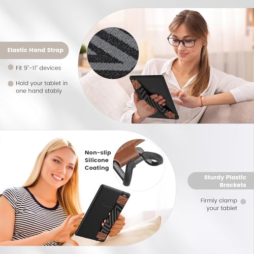 MoKo Security Hand-Strap for 9-11 Inch Tablet, iPad/iPad Pro/iPad Air/Kindle Fire HD/Samsung, High-Elasticity Versatile Hand Strap Lightweight Finger Grip Holder, Brown - color: Brown, style: Patterned Strap