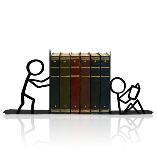 Stickman Style Metal Bookends, Funny Bookends for Shelves Decorative, Home Office Desk Cute Book Ends Reading Bookshelf Decor for Book Lovers Gift - style: StickMan