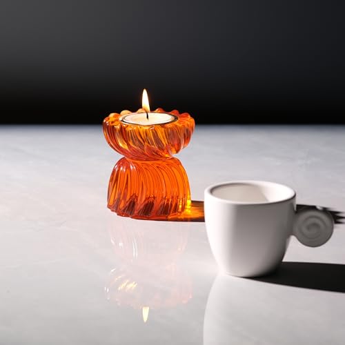 Twizzle Twist Tealight Holder, Decorative Tealight Candle Holder for Table Display, Romantic Decoration, Unique Home Décor Aesthetic, Housewarming Gift, Spiral Sculpture Diwali Tea Light Stand - color: Orange