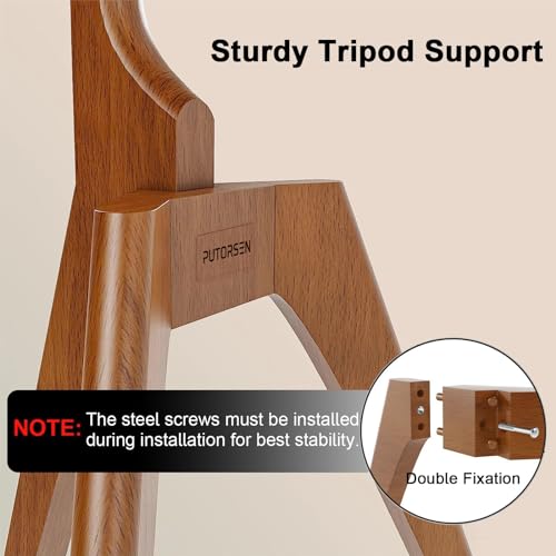 PUTORSEN Premium Wood Easel TV Stand, Adjustable TV Tripod Stand for 45-65 Inch LED LCD Screen, with Top TV Shelf and Magnetic Concealed Cable Management, Max Load 88lbs, Walnut