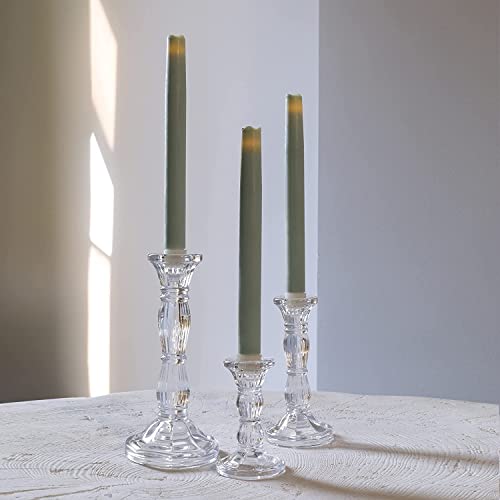 3 Pack Glass Candle Stick Holders - Clear Crystal Taper Candles Holder– for Buring Candles, Led Taper Candle,Party and Wedding Centerpieces, Table Decoration - color: Glass-clear, size: 3 Pack