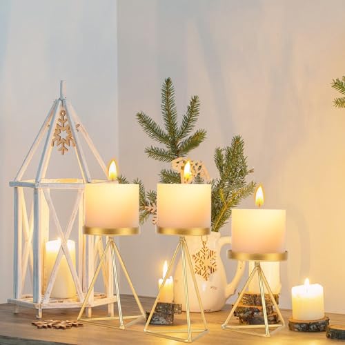 3 PCS Geometric Candle Holders for Pillar Candles Gold Metal Pillar Candle Holder Vintage Candle Stands Table Centerpiece for Wedding Christmas Home Decoration - color: Gold