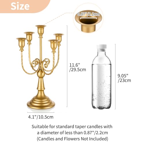NUPTIO Candlestick Holders for Taper Candles: Gold Vintage Candelabra Bulk for Candle Sticks - 5 Arm Brass Candleholders Set of 6 for Party Fireplace Table Centerpiece - color: 5-arms Gold, size: 6 Pcs
