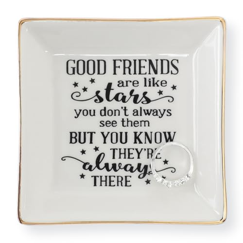 HOME SMILE Good Friends Bestie Birthday Gifts for Women Her Ring Trinket Dish Jewelry Tray-Good Friends are Like Stars - You Don't Always See Them But You Know They're Always There, Friendship Gifts - style: Good Friends