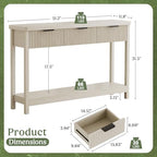 Lulive 51" Fluted Console Table for Entryway, Wooden Entryway Table with 3 Wooden Drawers, Farmhouse Behind Sofa Table for Living Room, Hallway, Couch, Foyer - color: Grey White