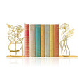 Metal Flower Vase Gold Bookends, Cute Book Ends for Office Home Decor Decorative Gold Book Ends for Shelves, Ideal Gift for Book Lovers