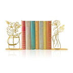 Metal Flower Vase Gold Bookends, Cute Book Ends for Office Home Decor Decorative Gold Book Ends for Shelves, Ideal Gift for Book Lovers