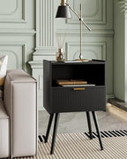 Veegle Nightstand,Modern Bedside Table with Storage Drawer and Open Wood Shelf, Accent Night Stand with Solid Wood Legs for Living Room, Bedroom and Small Spaces,Easy Assembly (Black) - color: Black
