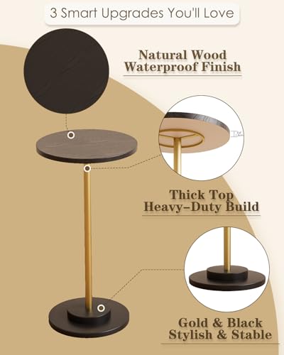 Masupu Drink Table, Round Side Table for Small Spaces, Pedestal Side Table, Small End Table with Metal Base, for Living Room, Bedroom, Bathroom, Black Gold - color: 04.black Gold