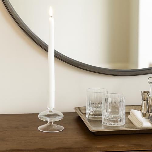 Glass Candle Holder for Pillar Candles– Candlestick Holder for Dining Room, Coffee Table or Mantel – Modern Disc and Sphere Design, Taper Candle Holders for Table Decor, Home Decor – 5", Frosted Clear - color: Clear, size: 5.0" H
