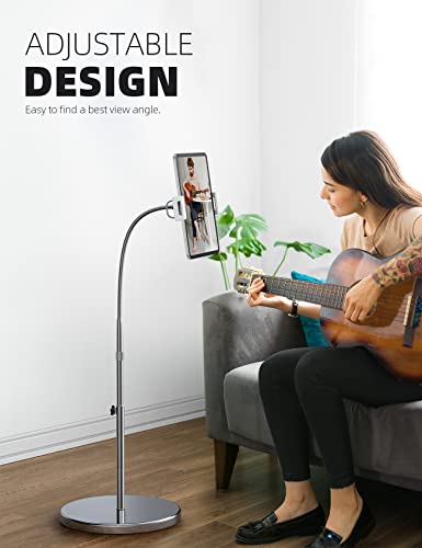Lamicall Tablet Floor Stand Gooseneck - Swivel Tablet Holder Mount with Adjustable Height & 10.6lb Stable Base, for 4.7-13" iPad mini Air Pro 12.9/9.7, Tab, Kindle, iPhone Air 17 Pro Max, Phones - color: Silver