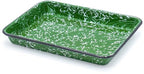Red Co. 11" x 9" Enamelware Metal Classic 2 Quart Rectangular Serving Tray, Dark Green Marble/Black Rim - Splatter Design - color: Dark Green