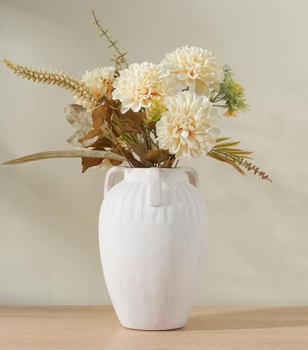 Flower Vase, 8.86 inch Tall Ceramic Vase with 3 Handles Vintage Terracotta Rustic Unique Vase for Bouquet Pottery Barn Decor Large Vases for Decor Livingroom Bathroom Modern Farmhouse(White) - color: B-8.86"h-white