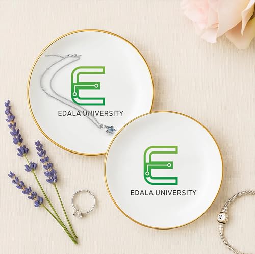 Personalized University Logo Ring Dish, Custom School Branding Ceramic Jewelry Tray, Square Round Heart Trinket Dish with Gold Rim, Elegant Desk Vanity Keepsake for Students Staff Alumni - color: Design 2