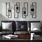 Abstract Black Metal Wall Art for Living Room, 4 Pack Large Wall Sculptures Minimalist Modern 3D Textured Geometric Metal Wall Decor for Bedroom Bathroom Kitchen Study