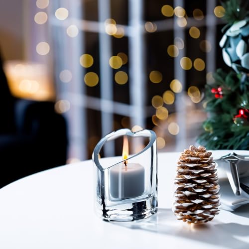 WGVI Clear Glass Heart Tea Light Votive Candle Holder, Width 3", Height 4", Clear Small Slant Cut Heart Glass Candleholders, Tiny Container, Valentine Gift, Tabletop Décor, 1 Piece - size: Clear Heart 4"H