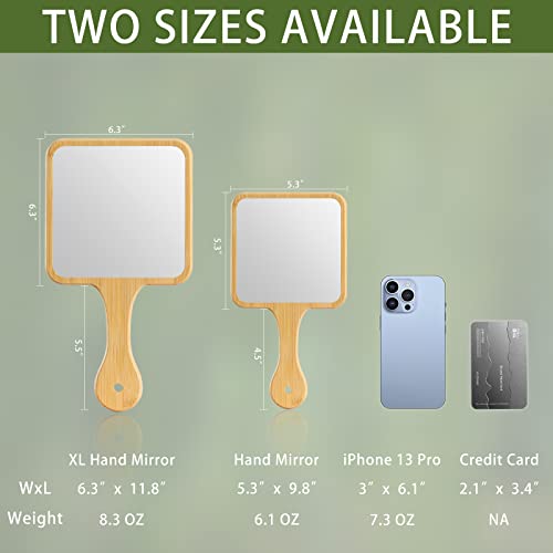 Hand Mirror,Natural Bamboo Hand Held Mirror with Handle,Small Cute Handheld Mirror for Shaving Single-Sided Portable Travel Vanity Mirror for Men & Women,5.3" W x 9.8" L - size: 9.8"L x 5.3"W