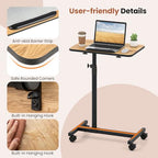 Giantex Overbed Table with Wheels, Medical Adjustable Bedside Table, Mobile Standing Desk, Portable Laptop Table for Small Spaces, Bed Trays Table for Eating Home and Hospital (Natural) - color: Natural