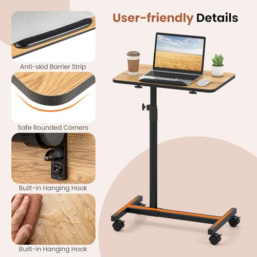 Giantex Overbed Table with Wheels, Medical Adjustable Bedside Table, Mobile Standing Desk, Portable Laptop Table for Small Spaces, Bed Trays Table for Eating Home and Hospital (Natural) - color: Natural