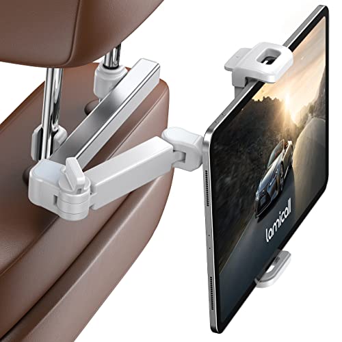 Lamicall Car Headrest Tablet Holder - [Extension Arm] Upgrade Adjustable Tablet Car Mount for Back Seat, Road Trip Essentials for Kids, for 4.7-11" Device like iPad Pro, Air, Mini, Galaxy, Fire, White - color: White