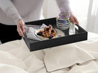 HofferRuffer Rectangle Serving Tray with Hole Handles for Coffee Table, Breakfast, Tea, Food, Butler - Countertop, Kitchen, Vanity Serve Tray, 16.2 x 12.2 x 2 inches, Faux Leather (Black Croco) - color: Black Croco, size: 16.2" x 12.2" x 2"