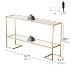 Cozy Castle 52" Entryway Table, 2-Tier Narrow Console Table with Tempered Glass & Sturdy Metal Frame, Modern Sofa Table with Storage Shelves for Entryway, Hallway, Foyer, Living Room, Gold - color: Gold Metal Frame