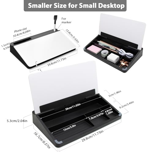 Varhomax Small Glass Desk Whiteboard, Dry Erase Desktop White Board with Storage Caddy to-do List Desk Buddy Memo Notepad for Office, School and Home Office Accessories Supplies (Black & White) - color: Small Black & White