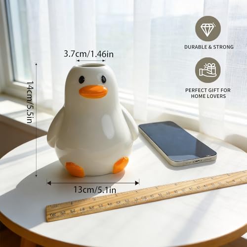 Tnstbiee Handcrafted Ceramic Duck Vase - Cute Animal Round Small Vase,Modern Trendy Flower Vase for Living Room Coffee Table Bathroom, Funky Centerpiece for Kitchen Utensils, Ideal Gift for Home Decor - color: Fat Duck Vase