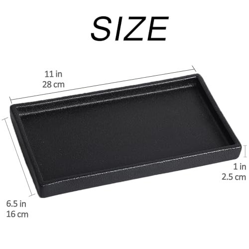 Bathroom Vanity Tray - 11'' Ceramic Rough-Textured Rectangle Countertop Tray, Heavy-Duty Perfume Organizer Plate, Jewelry Ring Tray, Kitchen Soap Dispenser Stone Trays, Black - color: Black