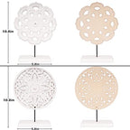 AXEARTE 2 Pack Wooden Carved Cutout Flower Medallion Sculpture, Rustic Distressed White MDF Statues Home Tabletop Decor, Decorative Ornaments for Living Room, Bedroom, Office Desktop, Cabinets