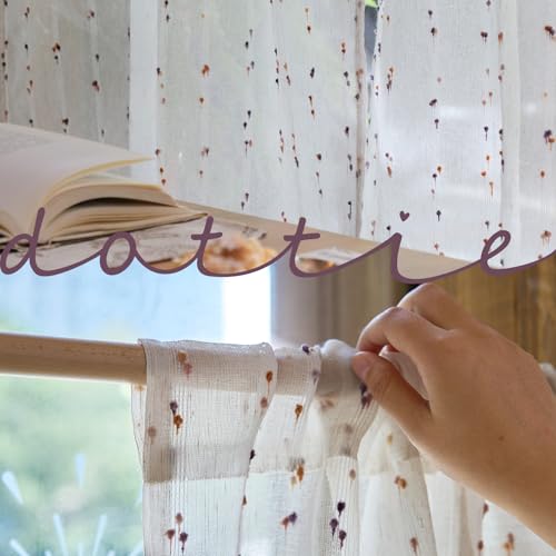 jinchan Semi Sheer Kitchen Curtains for Window 36 Inch Mini Pom-Pom Voile Tier Curtains Light Filtering Small Drapes for Bedroom Living Room Rod Pocket 2 Panels Amber Bloom - color: Dottie Amber Bloom, size: 26"W x 36"L (Pack of 2)