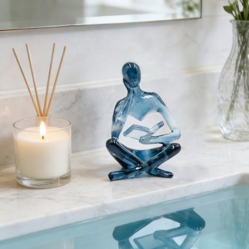 Reading Women Statue, Translucent Blue Resin Thinker Sculptures, Abstract Art Ornament, Modern Aesthetic Figurine Decoration for Home Living Room Bedroom Office Shelf Table Desk Bookshelf Decor - color: Blue, size: Left Hand
