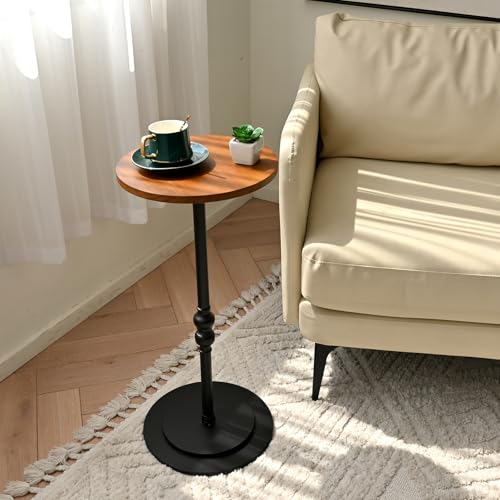 SwallowLiving Small Round End Table, Tall Pedestal Drink Side Tables Living Room, Narrow Night Stand for Small Spaces, Bedroom, Modern Wood Beside Table Desk Home Decor (Black & Brown, 12" x 25") - color: Rustic Caramel and Black